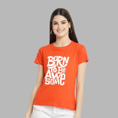 GLOBAL NOMAD Printed Women Round Neck Orange T-Shirt