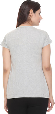 SHAUN Self Design Women Round Neck Grey T-Shirt