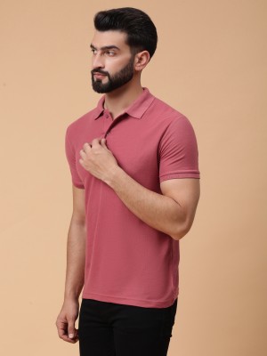 METRONAUT Solid Men Polo Neck Pink T-Shirt