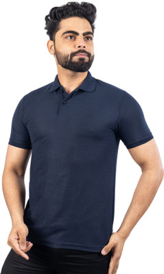 KUDEMOTAK Solid Men Polo Neck Blue T-Shirt