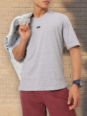 Kook N Keech Solid Men V Neck Grey T-Shirt