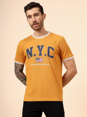 CANTABIL Printed Men Round Neck Yellow T-Shirt