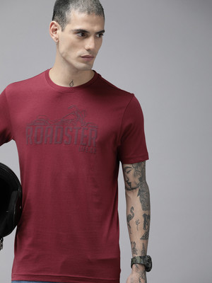 Roadster Printed, Typography Men Round Neck Red T-Shirt