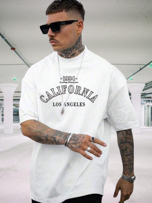 SPOWEARY Printed Men Round Neck Grey, Multicolor T-Shirt
