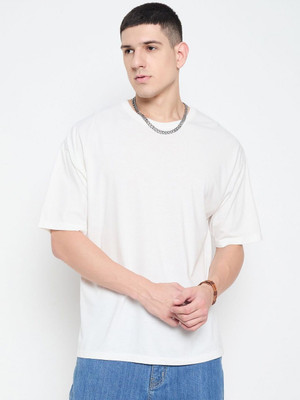 Mast & Harbour Solid Men Round Neck White T-Shirt
