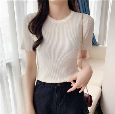 Everfab Self Design Women Round Neck White T-Shirt