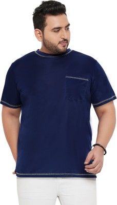 bigbanana Solid Men Round Neck Navy Blue T-Shirt