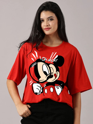 DISNEY by DreamBe Printed Women Round Neck Red T-Shirt