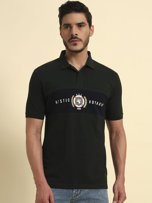 CANTABIL Printed Men Polo Neck Dark Green T-Shirt