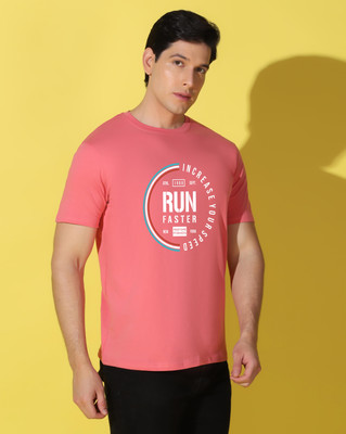 WOOSTRO Printed Men Round Neck Pink T-Shirt