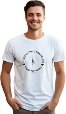 Witty Curls Printed Men Round Neck White T-Shirt