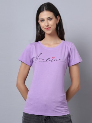 UnaOne Printed Women Round Neck Purple T-Shirt