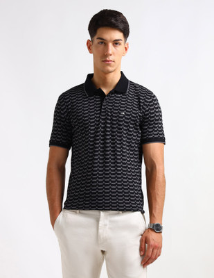 Arrow Sport Geometric Print Men Polo Neck Black T-Shirt