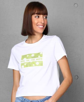 METRONAUT Printed Women Round Neck White T-Shirt