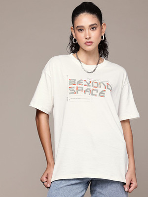 Roadster Printed Women Round Neck White T-Shirt