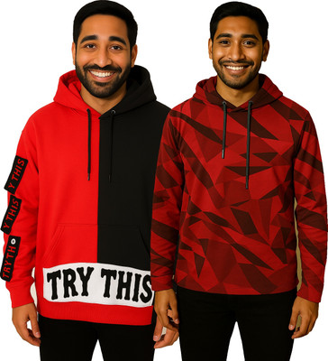 Try This Printed Men Hooded Neck Multicolor T-Shirt