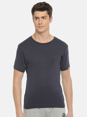 Macroman M-Series Solid Men Round Neck Navy Blue T-Shirt