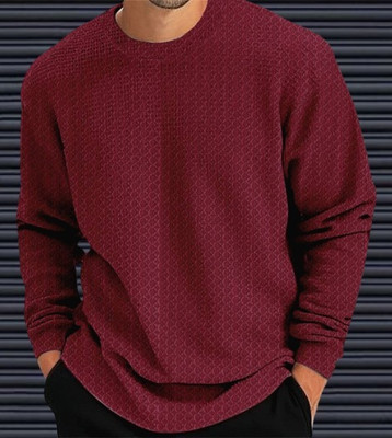 Reya Self Design Men Round Neck Maroon T-Shirt