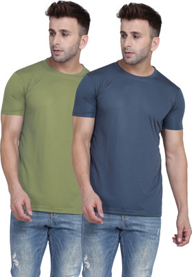 TQH Solid Men Round Neck Light Green, Blue T-Shirt