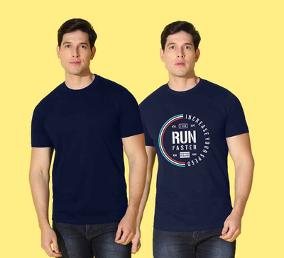 WOOSTRO Printed, Solid Men Round Neck Blue T-Shirt