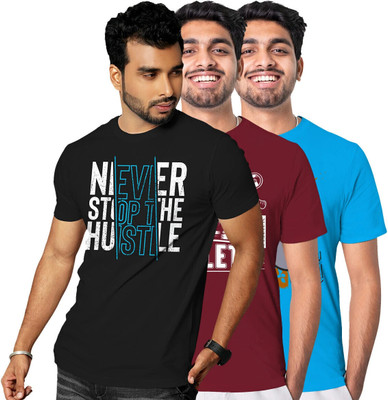 FADMARK Printed Men Round Neck Multicolor T-Shirt