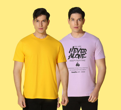 WOOSTRO Typography Men Round Neck Yellow, Purple T-Shirt