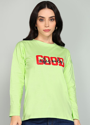 GUTI Printed Women Round Neck Green T-Shirt