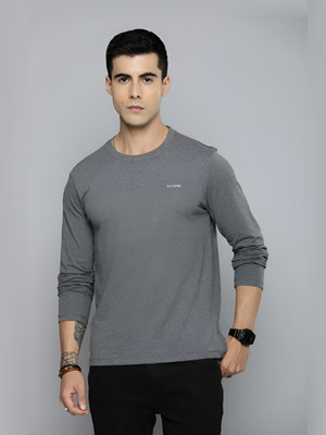 R.Code by The Roadster Life Co. Solid Men Round Neck Grey T-Shirt