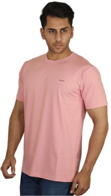 MAXITALIA Solid Men Round Neck Pink T-Shirt