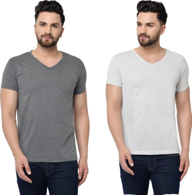 Adorbs Trend Solid Men V Neck Grey T-Shirt