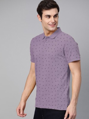 ADORATE Printed Men Polo Neck Purple T-Shirt