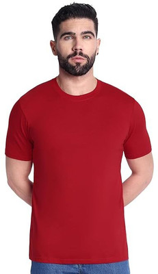 KGB Solid Men Round Neck Red T-Shirt