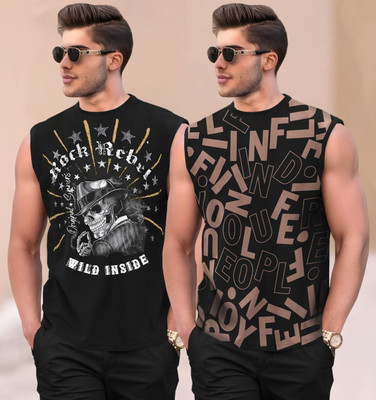 TRIPR Printed Men Round Neck Black T-Shirt