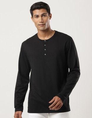 JOCKEY Solid Men Henley Neck Black T-Shirt