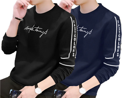 FastColors Printed Men Round Neck Blue, Black T-Shirt
