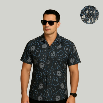 ml fashion Printed Men Shawl Neck Black T-Shirt