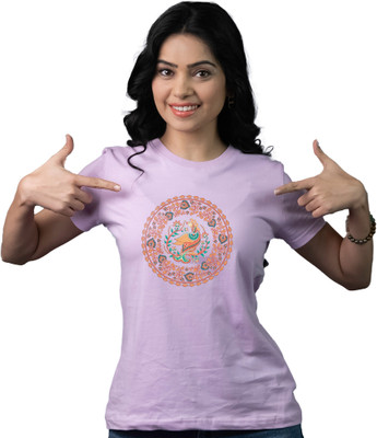 Tedhi Medhi Family Conversational, Printed, Self Design, Graphic Print Women Round Neck Purple T-Shirt