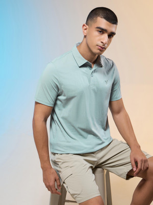 TECHNOSPORT Printed Men Polo Neck Light Green T-Shirt