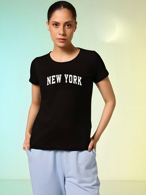 SZN Graphic Print Women Round Neck Black T-Shirt