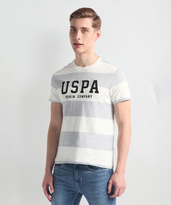 U.S. POLO ASSN. Printed Men Round Neck Grey T-Shirt