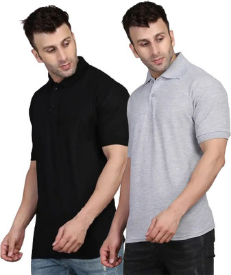 YUALIN CREATION Solid Men Polo Neck Multicolor T-Shirt