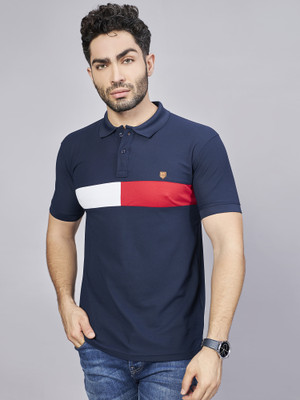 BE POSITIVE Printed Men Polo Neck Dark Blue T-Shirt