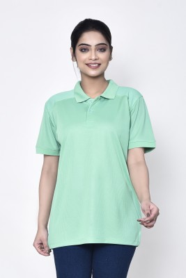 RAPL BHARAT Solid Women Polo Neck Light Green T-Shirt