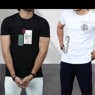 MAYUR CLOTHING Printed Men Round Neck Black, White T-Shirt