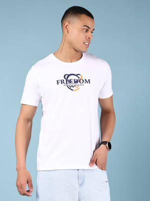V-MART Printed Men Round Neck White T-Shirt