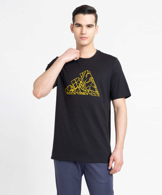 ADIDAS Printed Men Round Neck Black T-Shirt