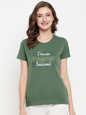 CANTABIL Printed Women Round Neck Green T-Shirt