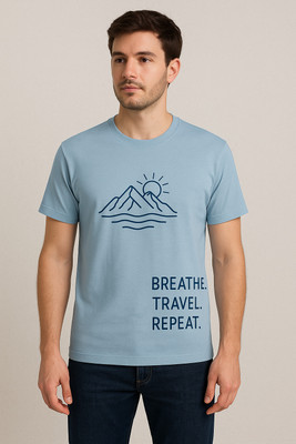 Tretos Printed Men Round Neck Blue T-Shirt