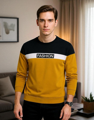 TrendShaper Printed Men Round Neck Yellow T-Shirt