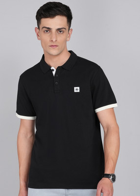 WROGN Solid Men Polo Neck Black T-Shirt